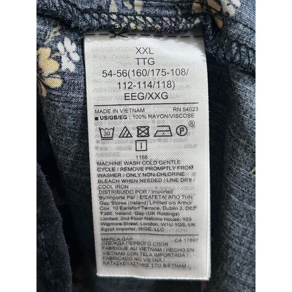 Gap Black Ditsy Floral Print Long Sleeve Blouse XXL Button Front Casual Rayon - Picture 6 of 6